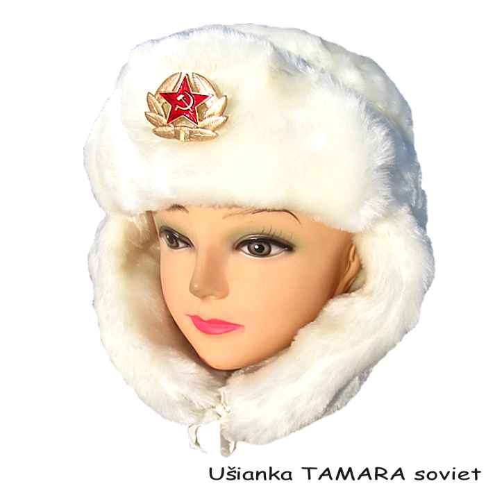 Ruská ušianka biela so znakom Tamara